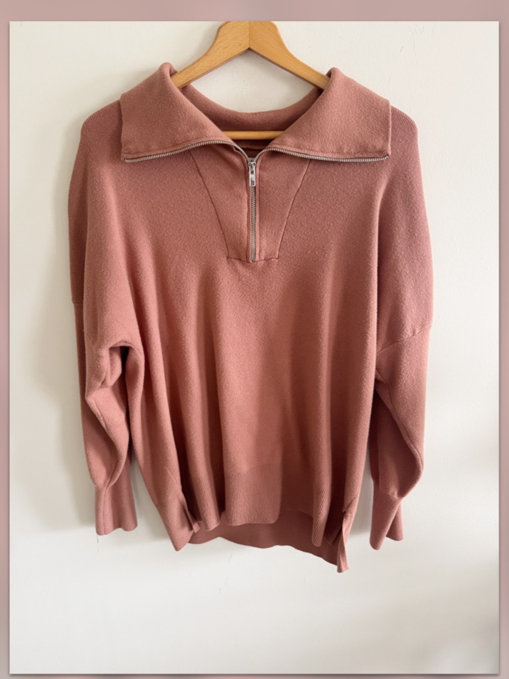 Abercrombie soft A&F brown tan half zip long sleeve sweater size small oversized